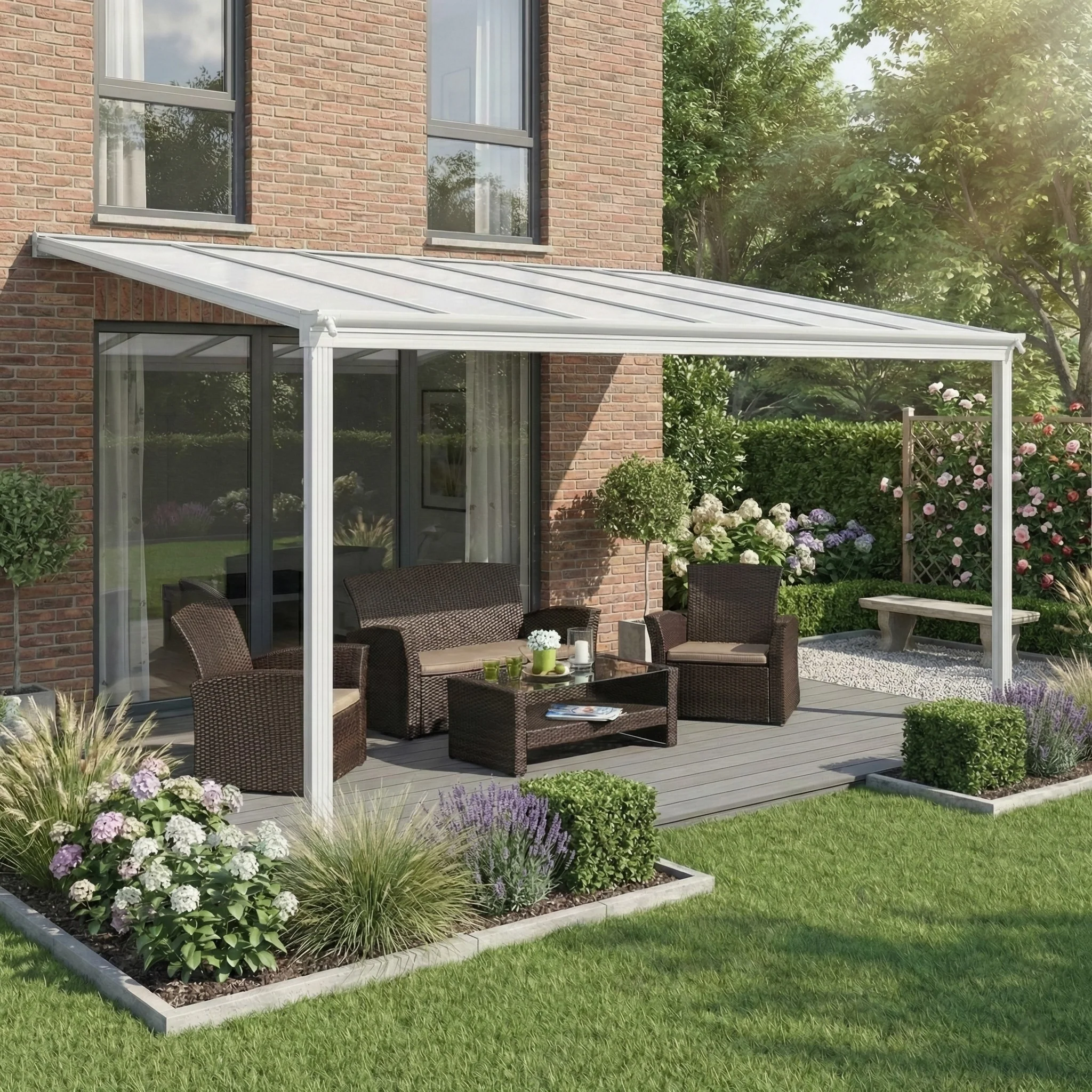 4.9m x 3m White Veranda With Polycarbonate Roof - Image 3