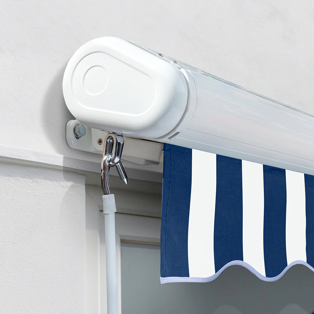 2.0m Full Cassette Manual Awning, Blue and White Stripe - Image 5