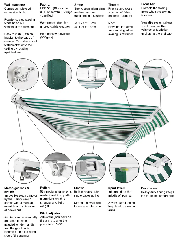 2.0m Half Cassette Electric Awning, Multi Stripe - Image 3