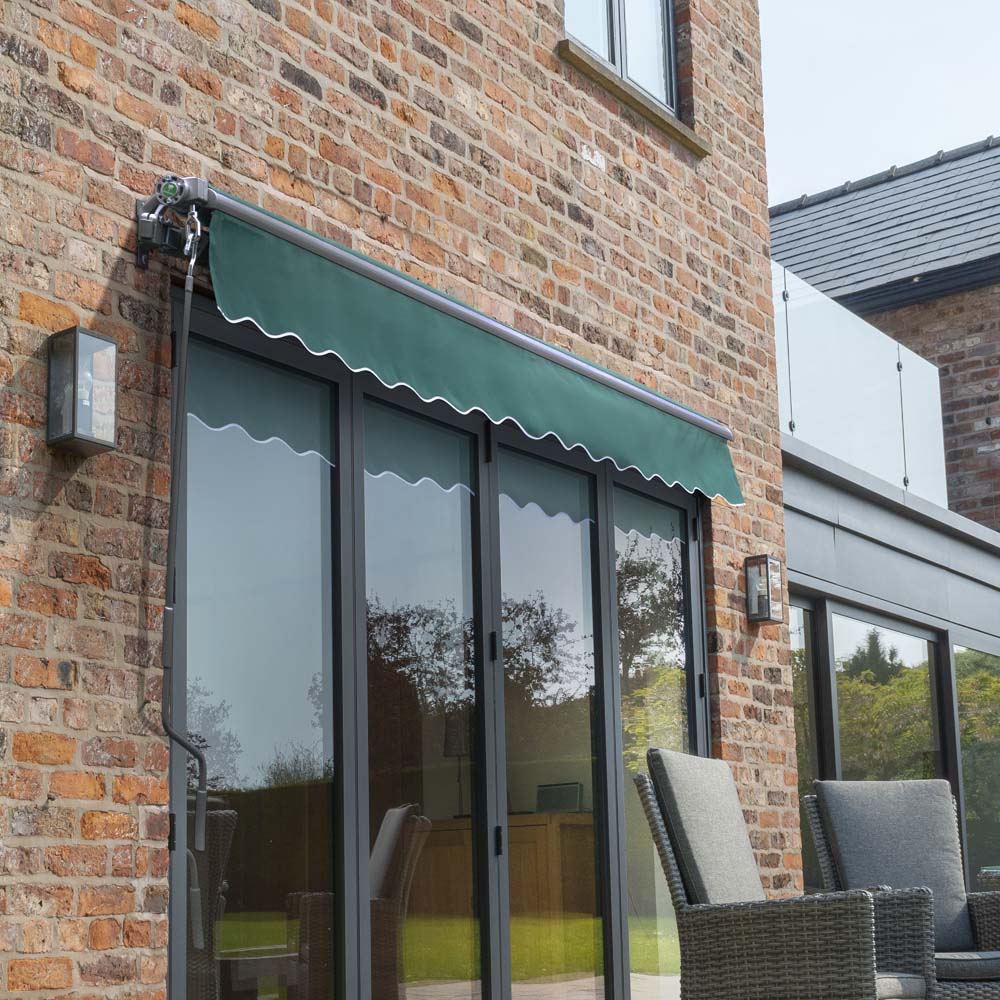 2.5m Budget Manual Plain Green Awning (Charcoal Cassette) - Image 2