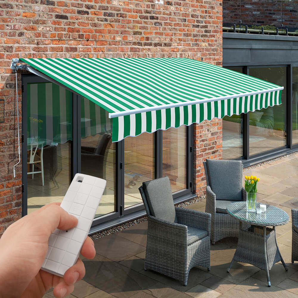 2.5m Budget Wireless Electric Awning, Green and White