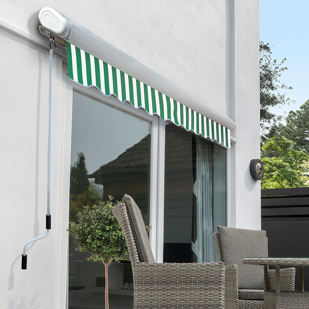 2.5m Full Cassette Electric Awning, Green and White stripe - Image 2