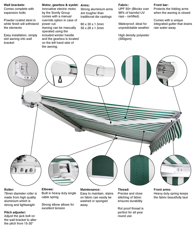 2.5m Full Cassette Electric Awning, Multi Stripe - Image 3