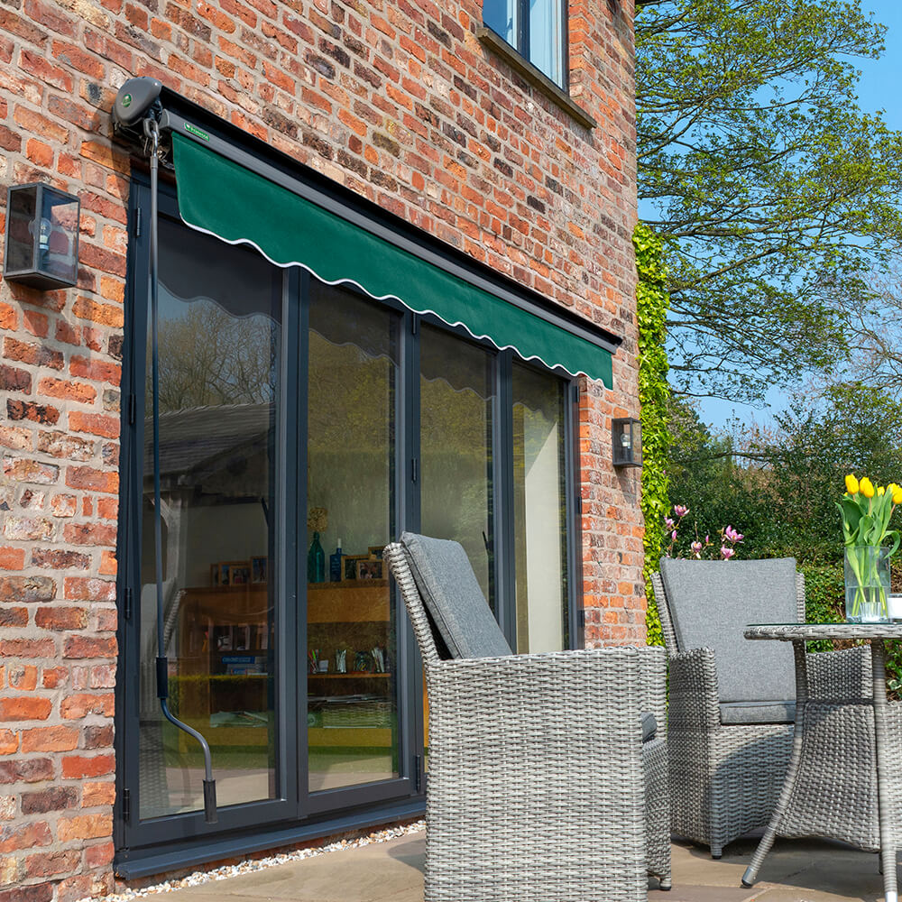 2.5m Half Cassette Manual Plain Green Awning (Charcoal Cassette) - Image 2