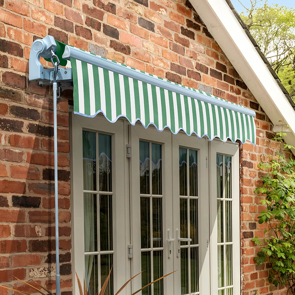 2.5m Standard Manual Awning, Green and White Even Stripe - Image 4