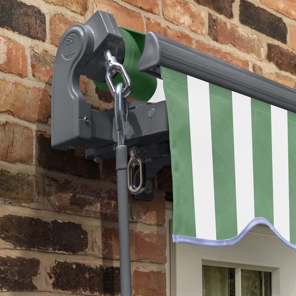 2.5m Standard Manual Green and White Awning (Charcoal Cassette) - Image 4