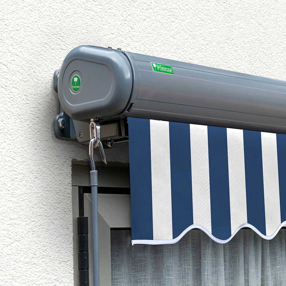 3.0m Full Cassette Electric Blue and White Awning (Charcoal Cassette) - Image 2
