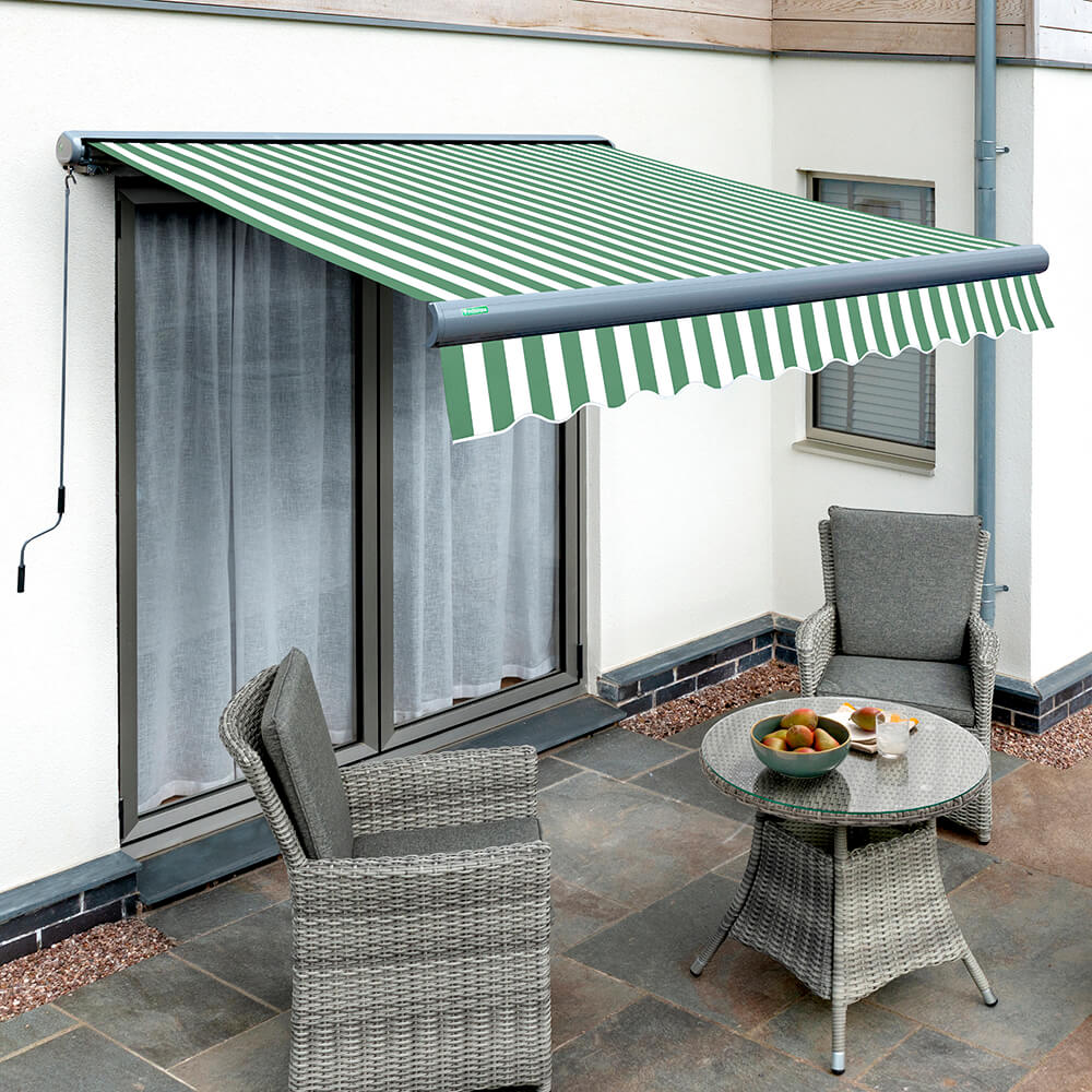 3.0m Full Cassette Electric Green and White Awning (Charcoal Cassette)