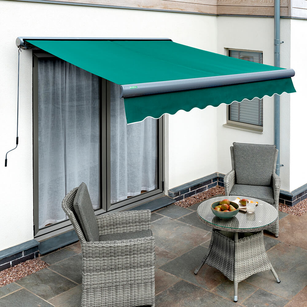 3.0m Full Cassette Electric Plain Green Awning (Charcoal Cassette)