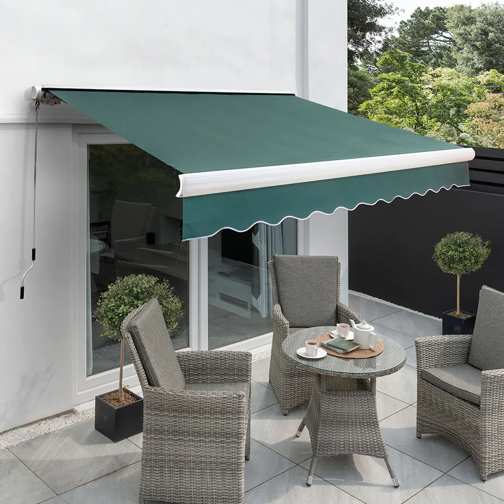 3.5m Full Cassette Electric Awning, Plain Green