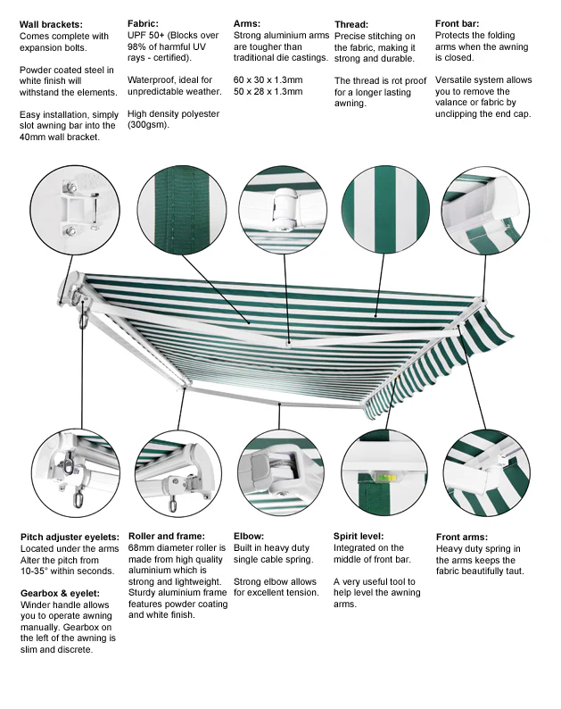 3.5m Standard Manual Awning, Multi Stripe - Image 3