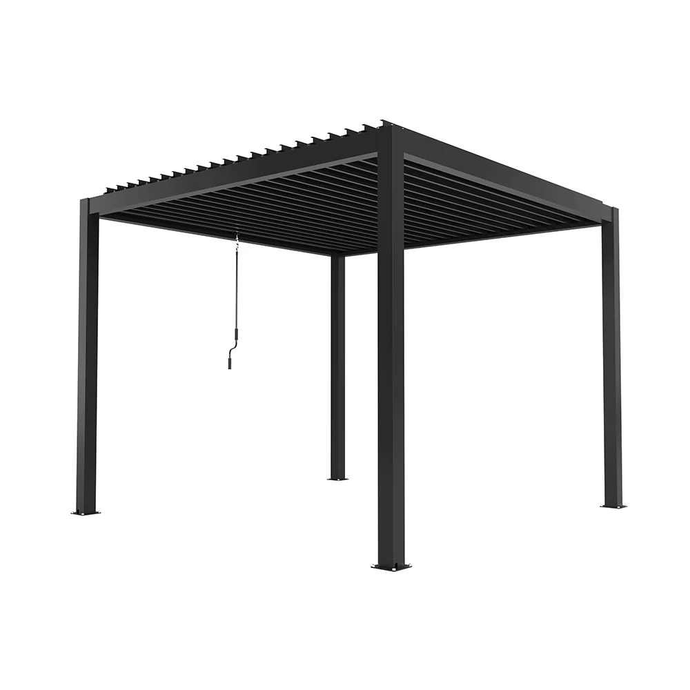 3m x 3m Charcoal Pergola with Steel Louvered Shutter Roof by Primrose Living - Image 5
