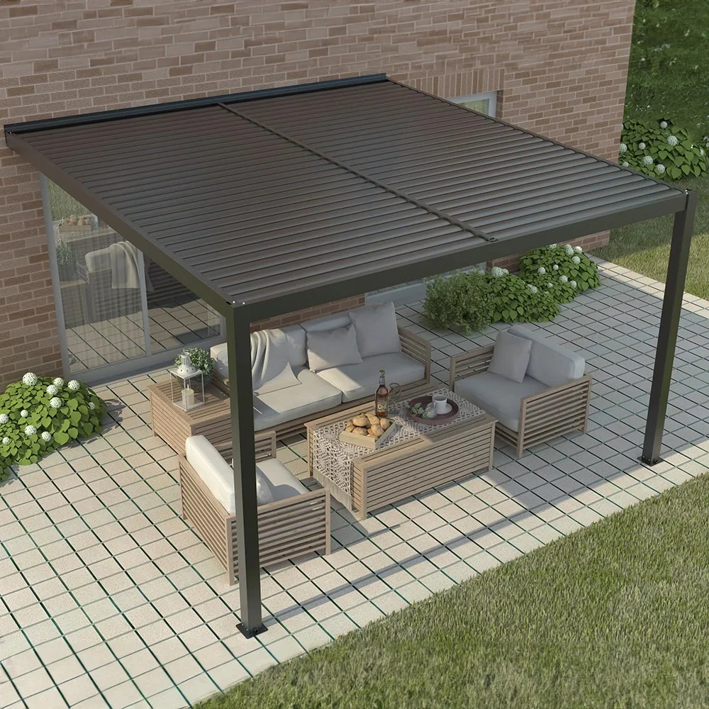 3m x 3m Deluxe Charcoal Wall Mounted Veranda with Louvered Shutter Roof - Image 4