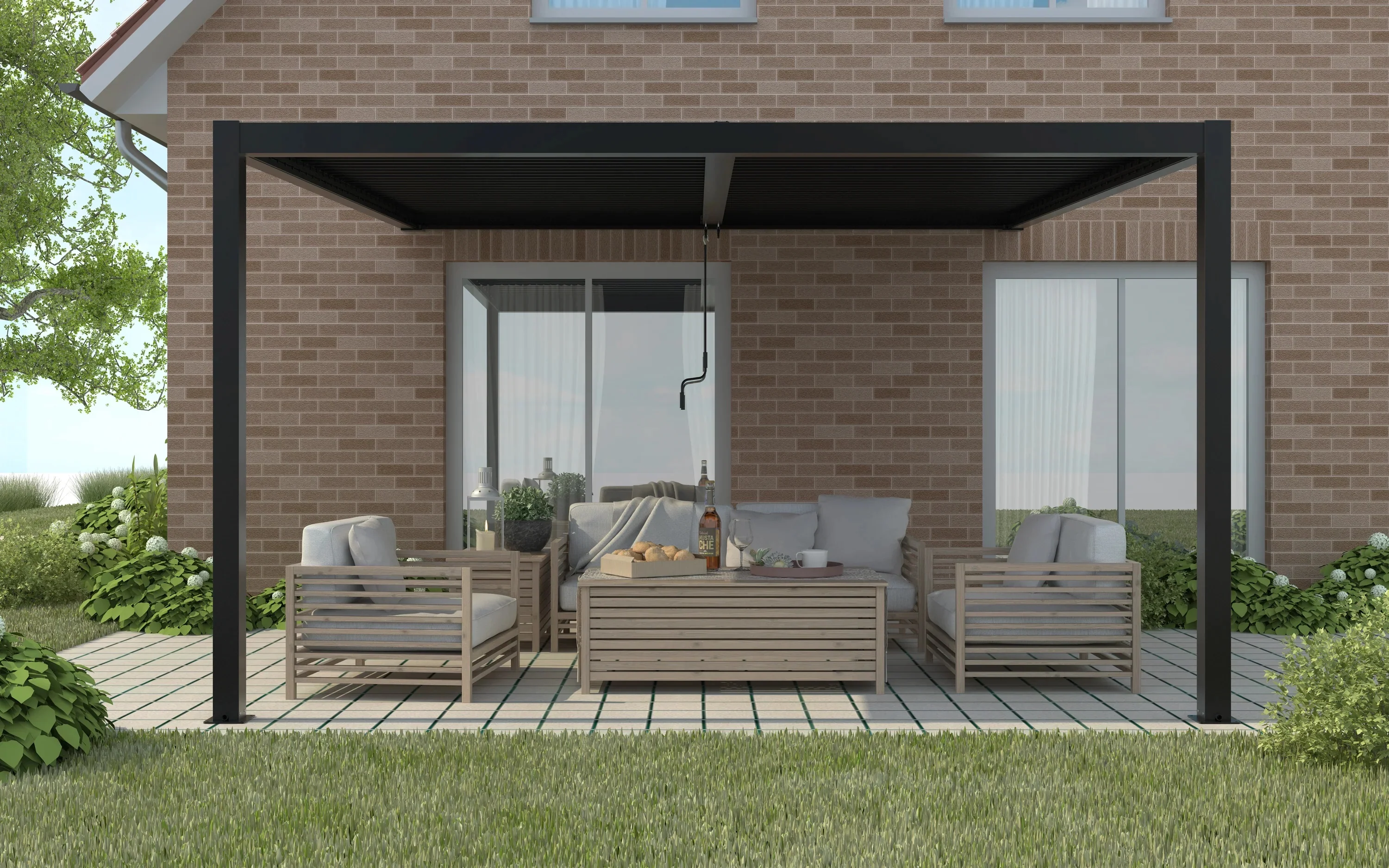 3m x 3m Deluxe Charcoal Wall Mounted Veranda with Louvered Shutter Roof - Image 6
