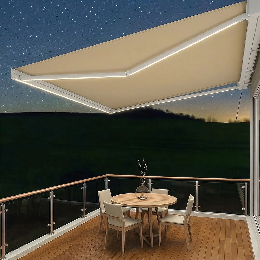 3.5M Deluxe Wireless Full Cassette Electric Awning With Lights (White Cassette) | Ivory - Image 9