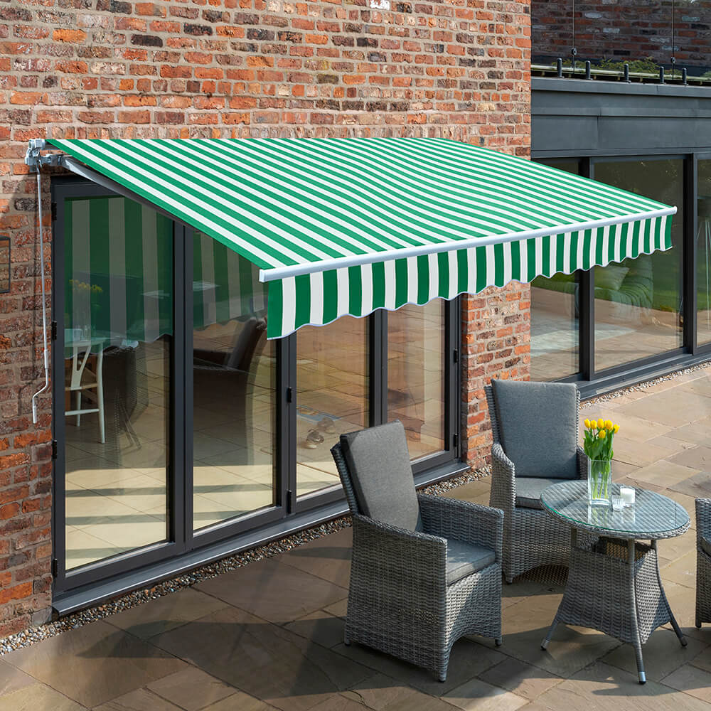 4.0m Budget Manual Awning, Green and White