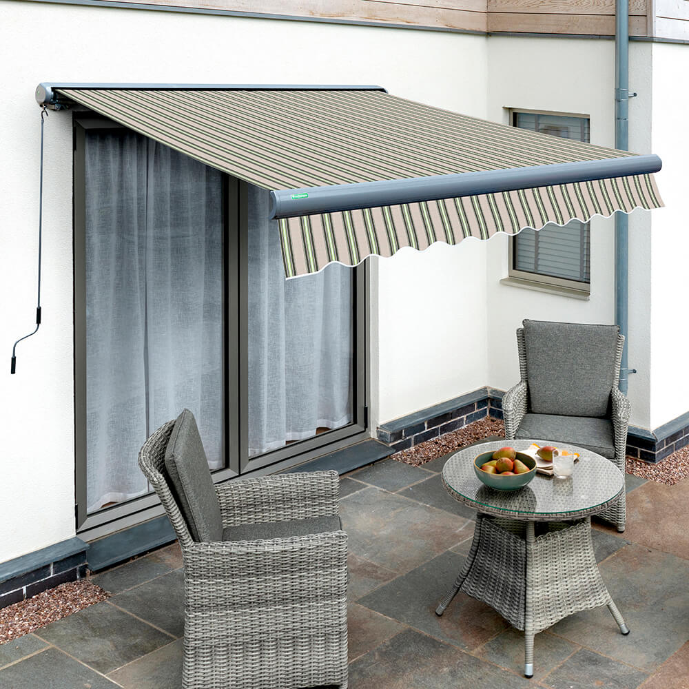 4.0m Full Cassette Electric Multistripe Awning (Charcoal Cassette)