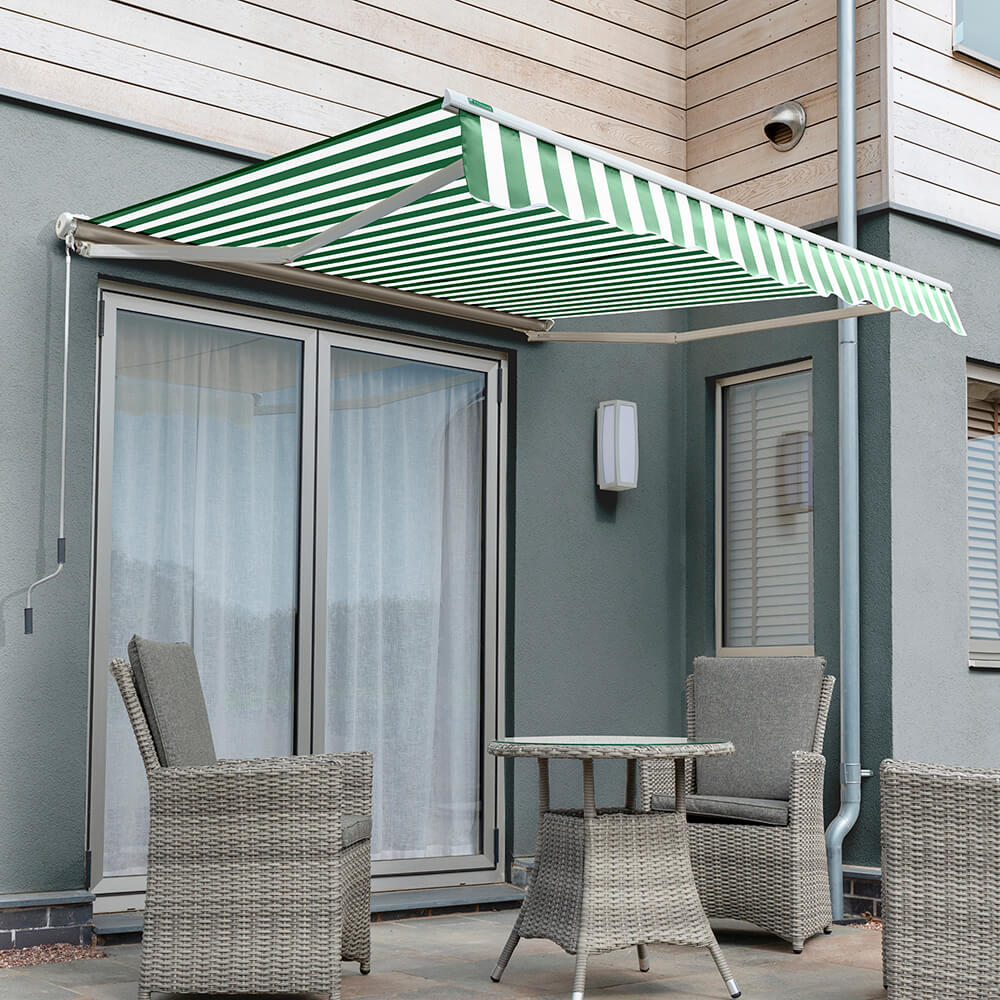 4.0m Half Cassette Electric Awning, Green and White Stripe