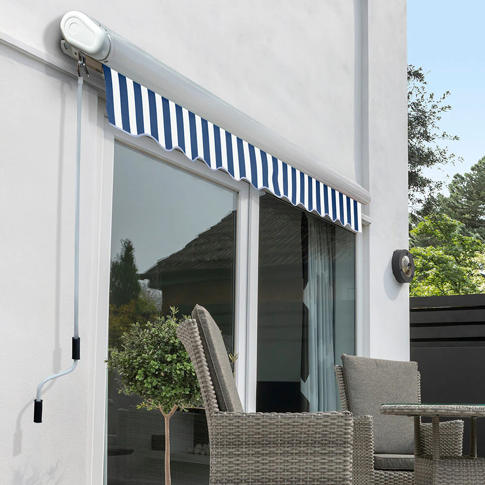 4.5m Full Cassette Electric Awning, Blue and white stripe - Image 2