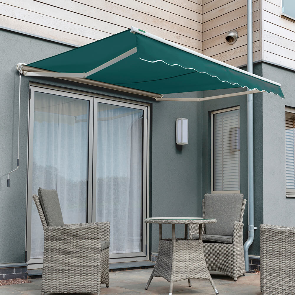 4.5m Half Cassette Electric Awning, Plain Green