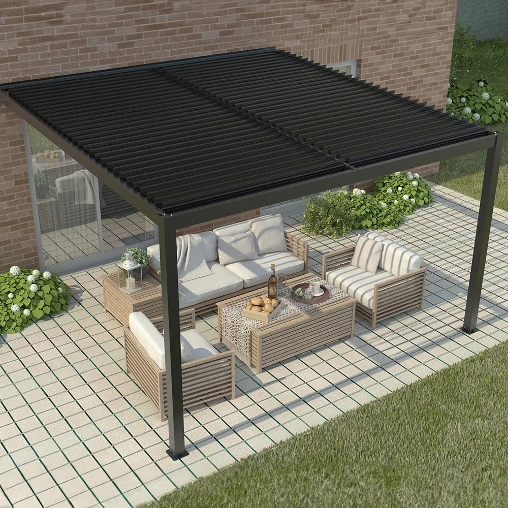 4m x 3m Deluxe Charcoal Wall Mounted Veranda with Louvered Shutter Roof - Image 5