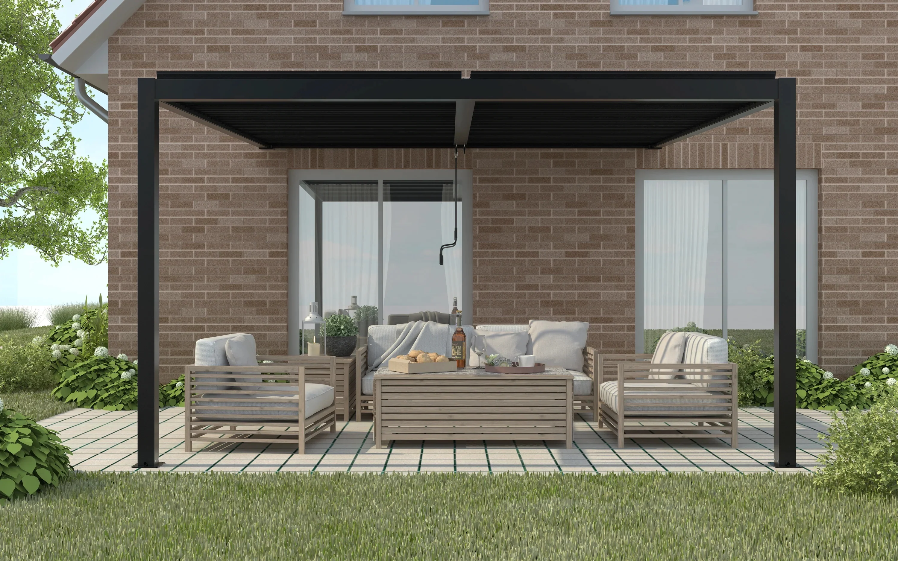 4m x 3m Deluxe Charcoal Wall Mounted Veranda with Louvered Shutter Roof - Image 7