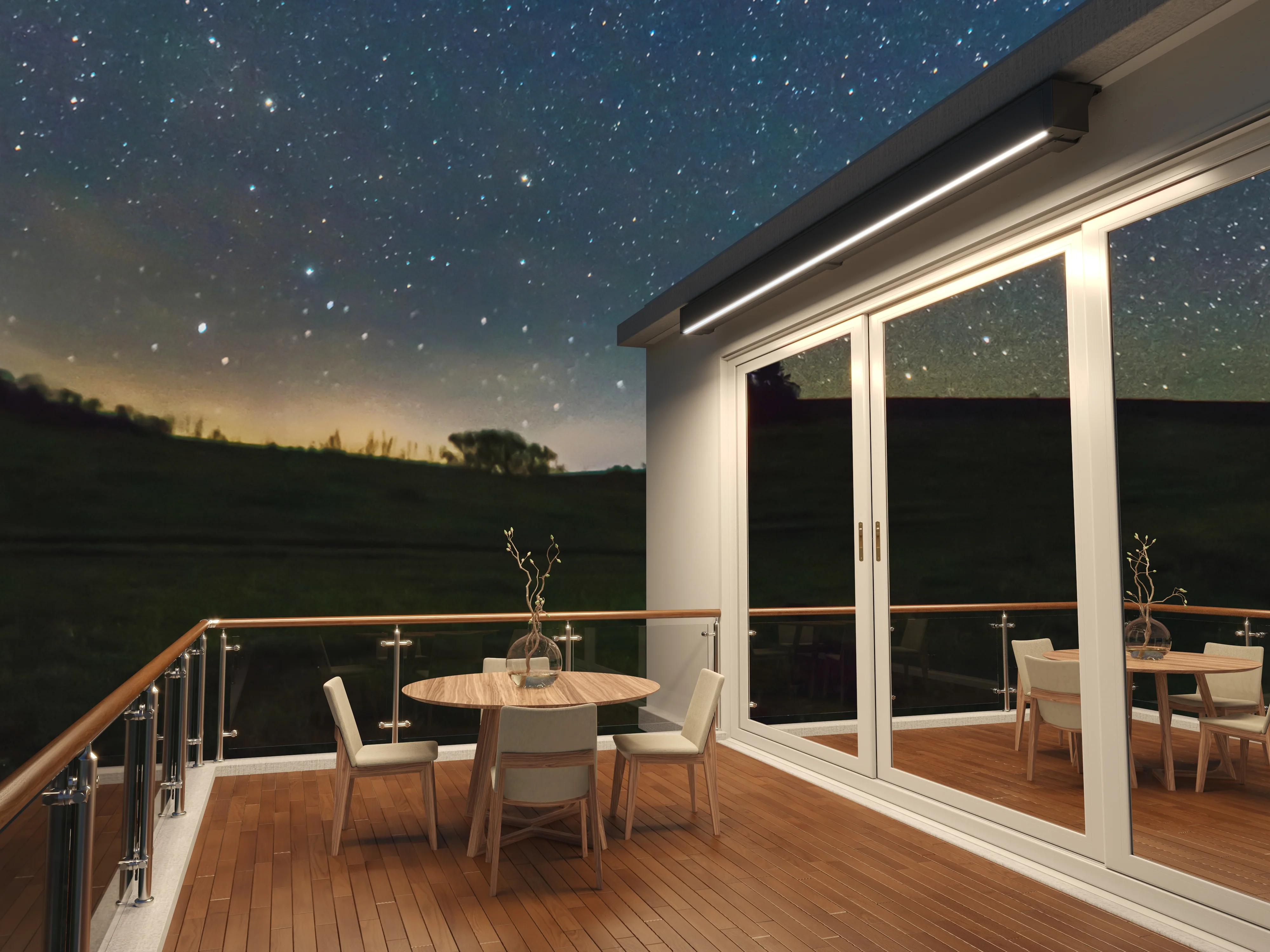 2.5M Deluxe Wireless Full Cassette Electric Awning With Lights (Charcoal Cassette) | Pin Stripe Grey - Image 9