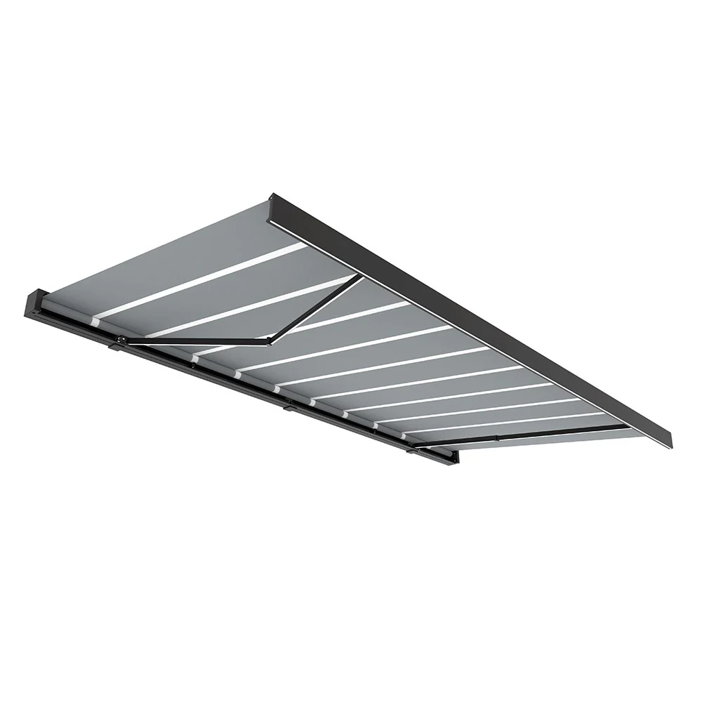 2.5M Deluxe Wireless Full Cassette Electric Awning With Lights (Charcoal Cassette) | Pin Stripe Grey - Image 7