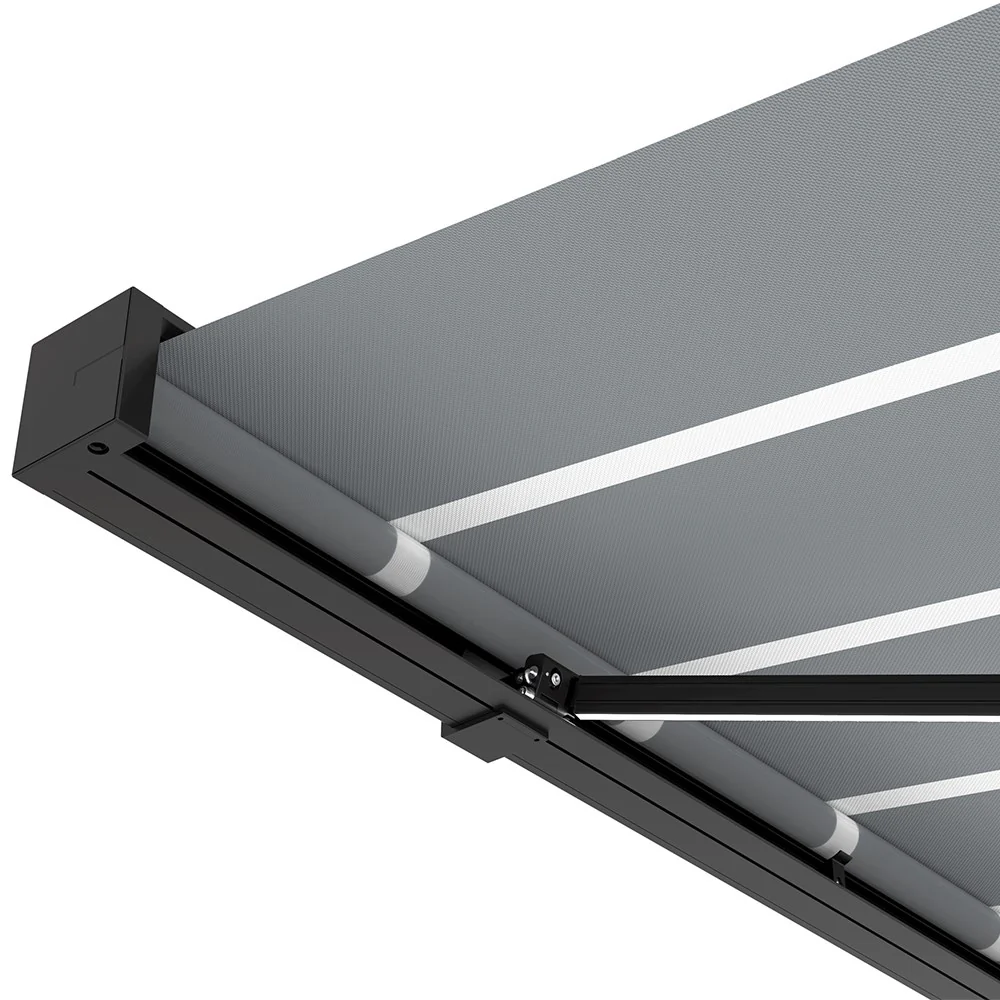 2.5M Deluxe Wireless Full Cassette Electric Awning With Lights (Charcoal Cassette) | Pin Stripe Grey - Image 8