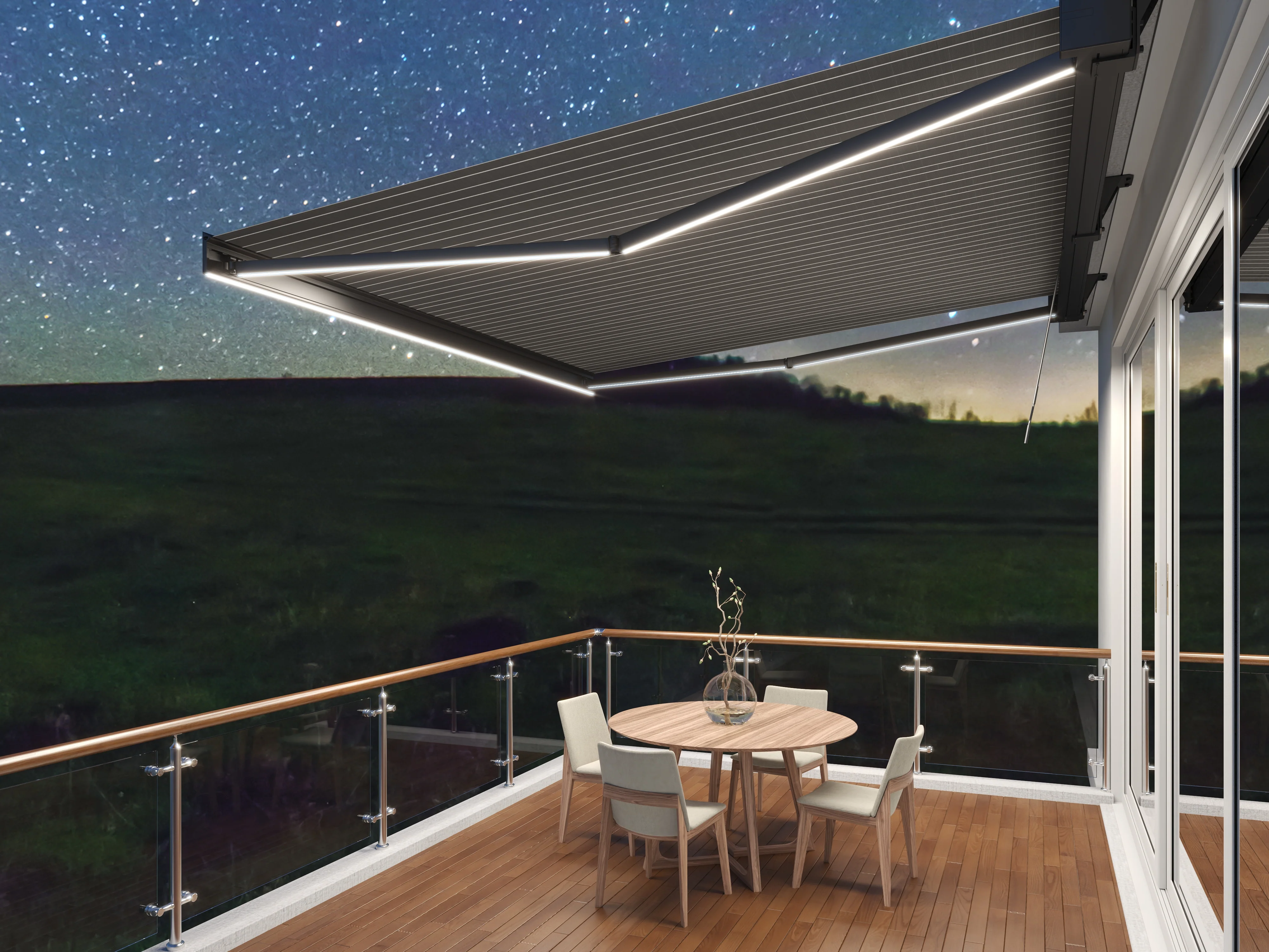 2.5M Deluxe Wireless Full Cassette Electric Awning With Lights (Charcoal Cassette) | Pin Stripe Grey - Image 10