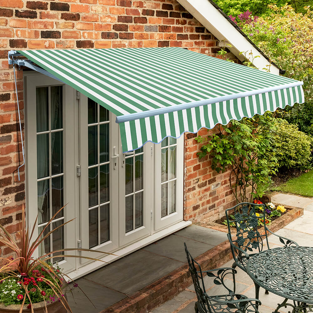 5.0m Standard Manual Awning, Green and White