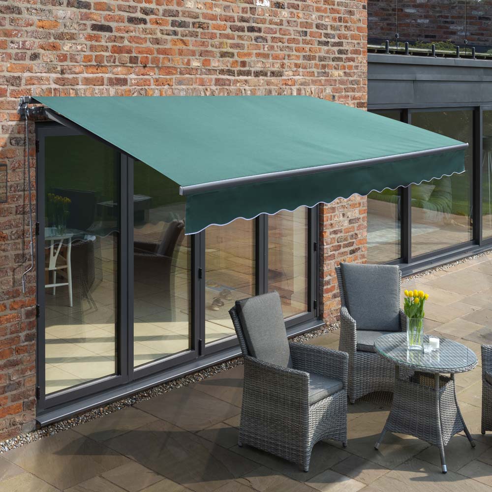 4m Budget Manual Plain Green Awning (Charcoal Cassette)