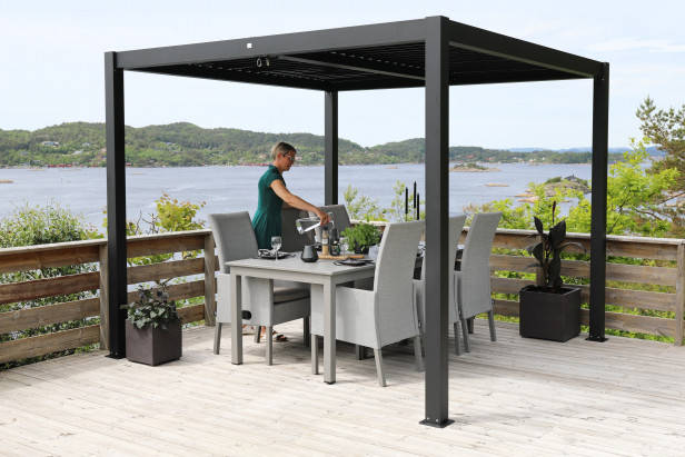 3m x 3m Deluxe Charcoal Pergola with Louvered Shutter Roof by Primrose Living - Image 12