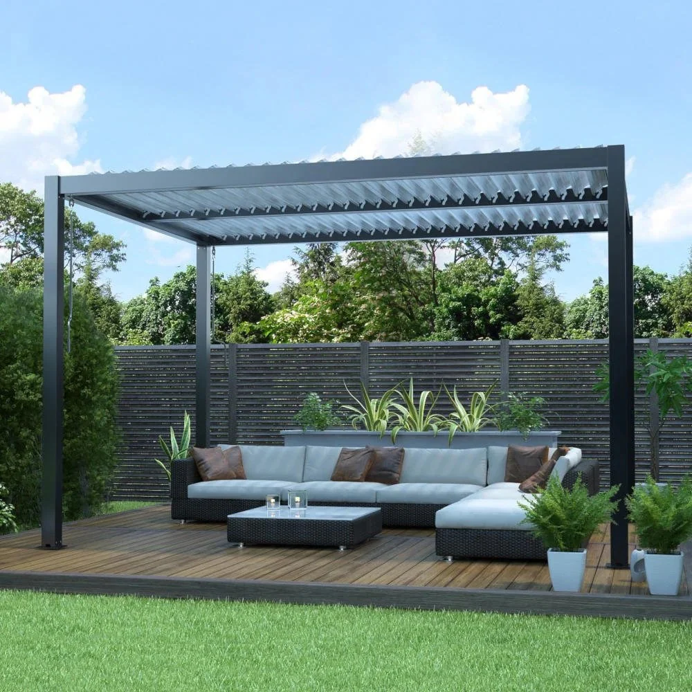 3m x 4m Deluxe Charcoal Pergola with Louvered Shutter Roof by Primrose Living - Image 12