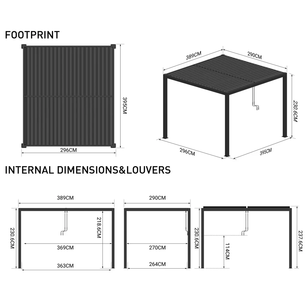 3m x 4m Deluxe Charcoal Pergola with Louvered Shutter Roof by Primrose Living - Image 9