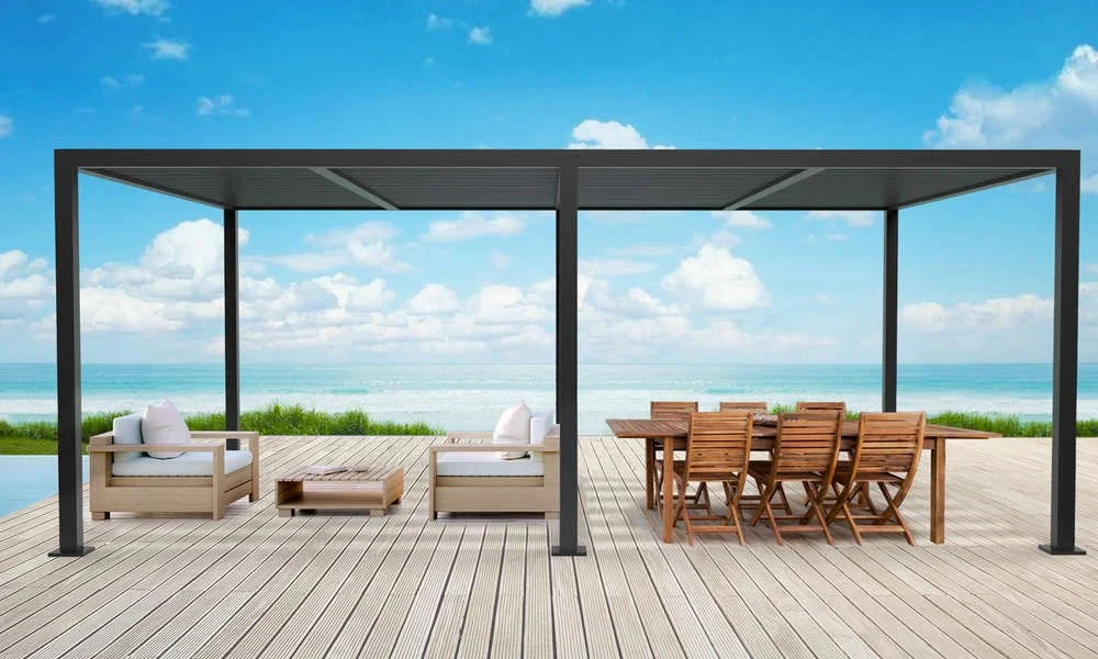 6m x 3m Deluxe Charcoal Pergola with Louvered Shutter Roof by Primrose Living - Image 13