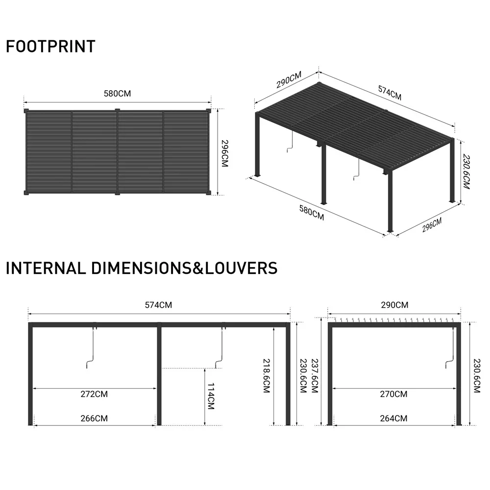 6m x 3m Deluxe Charcoal Pergola with Louvered Shutter Roof by Primrose Living - Image 9