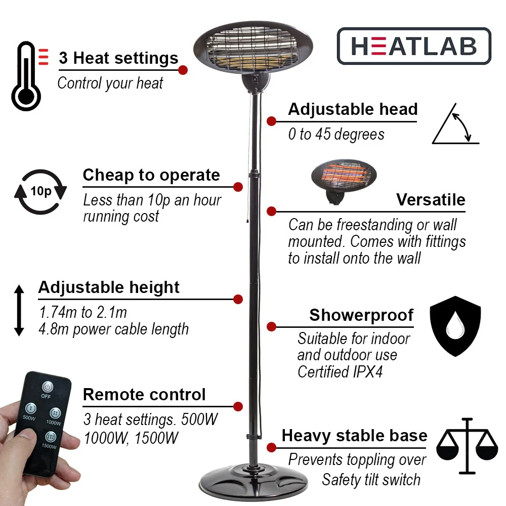 Freestanding Electric Quartz Bulb Patio Heater w/ Remote | Heatlab® - Image 14