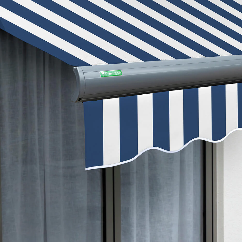 4m Full Cassette Manual Blue and White Awning (Charcoal Cassette) - Image 6