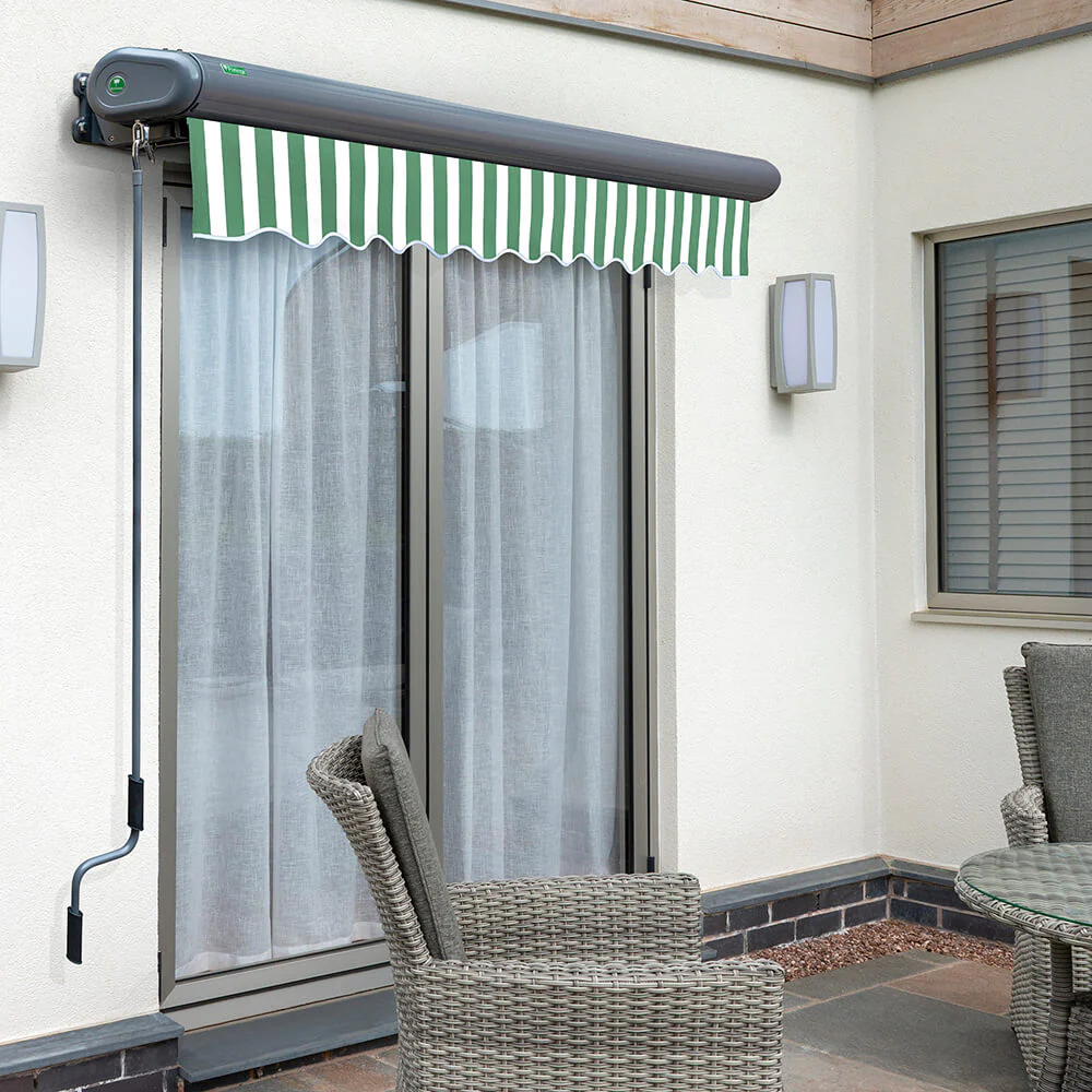 4m Full Cassette Manual Green and White Awning (Charcoal Cassette) - Image 2