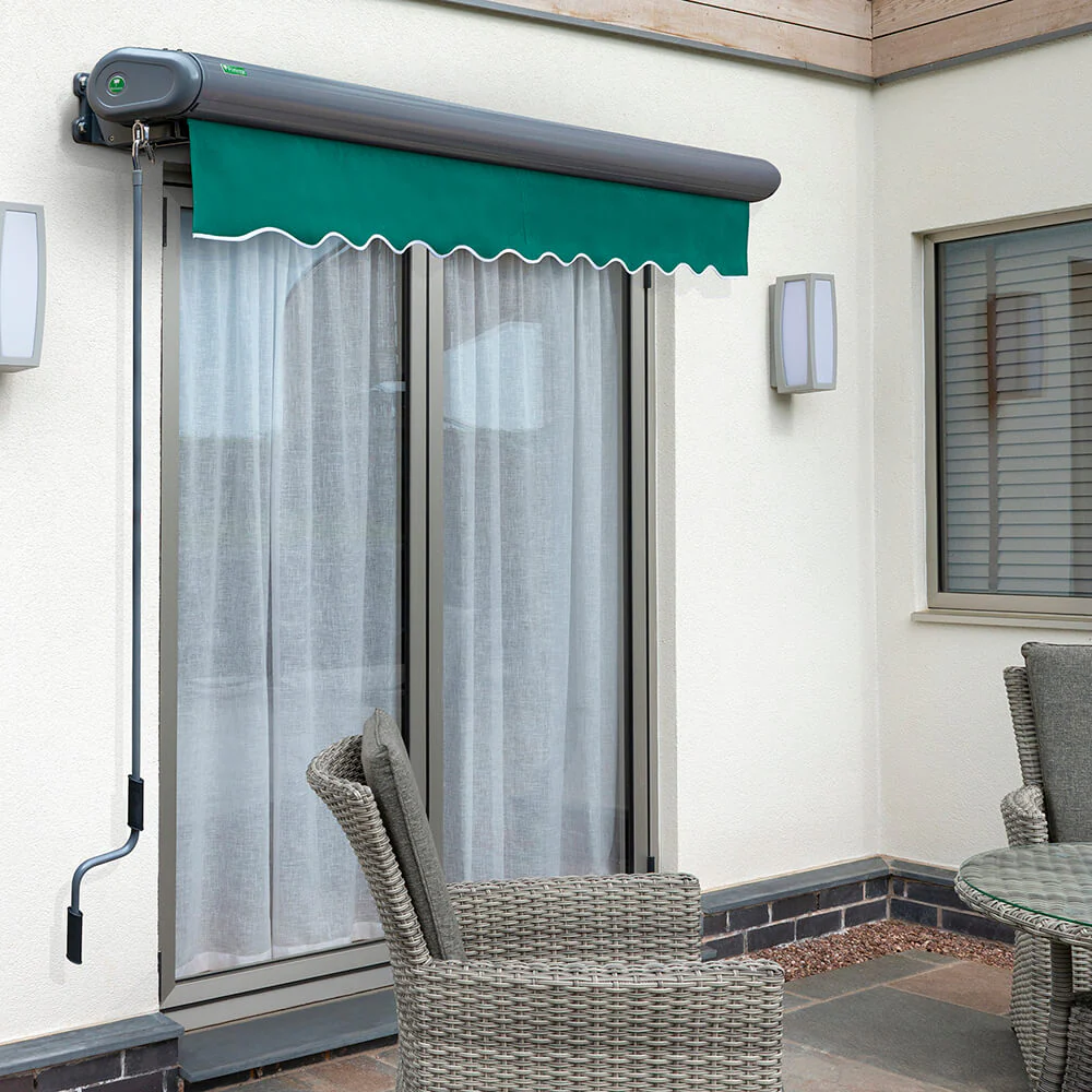 4m Full Cassette Manual Plain Green Awning (Charcoal Cassette) - Image 2