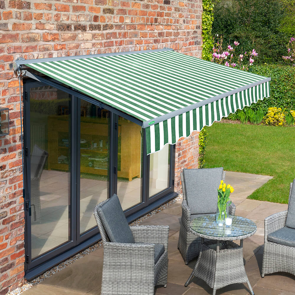4m Half Cassette Electric Green and White Awning (Charcoal Cassette)