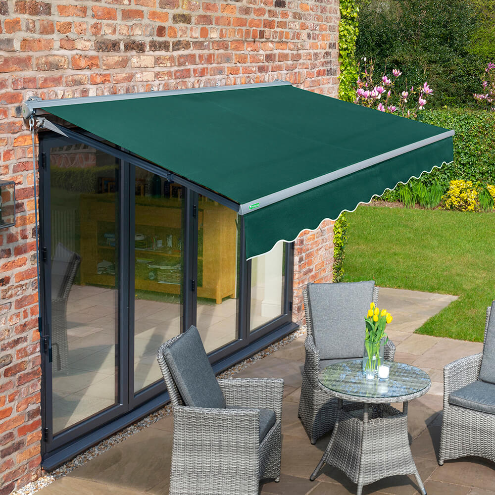 3m Half Cassette Manual Plain Green Awning (Charcoal Cassette)