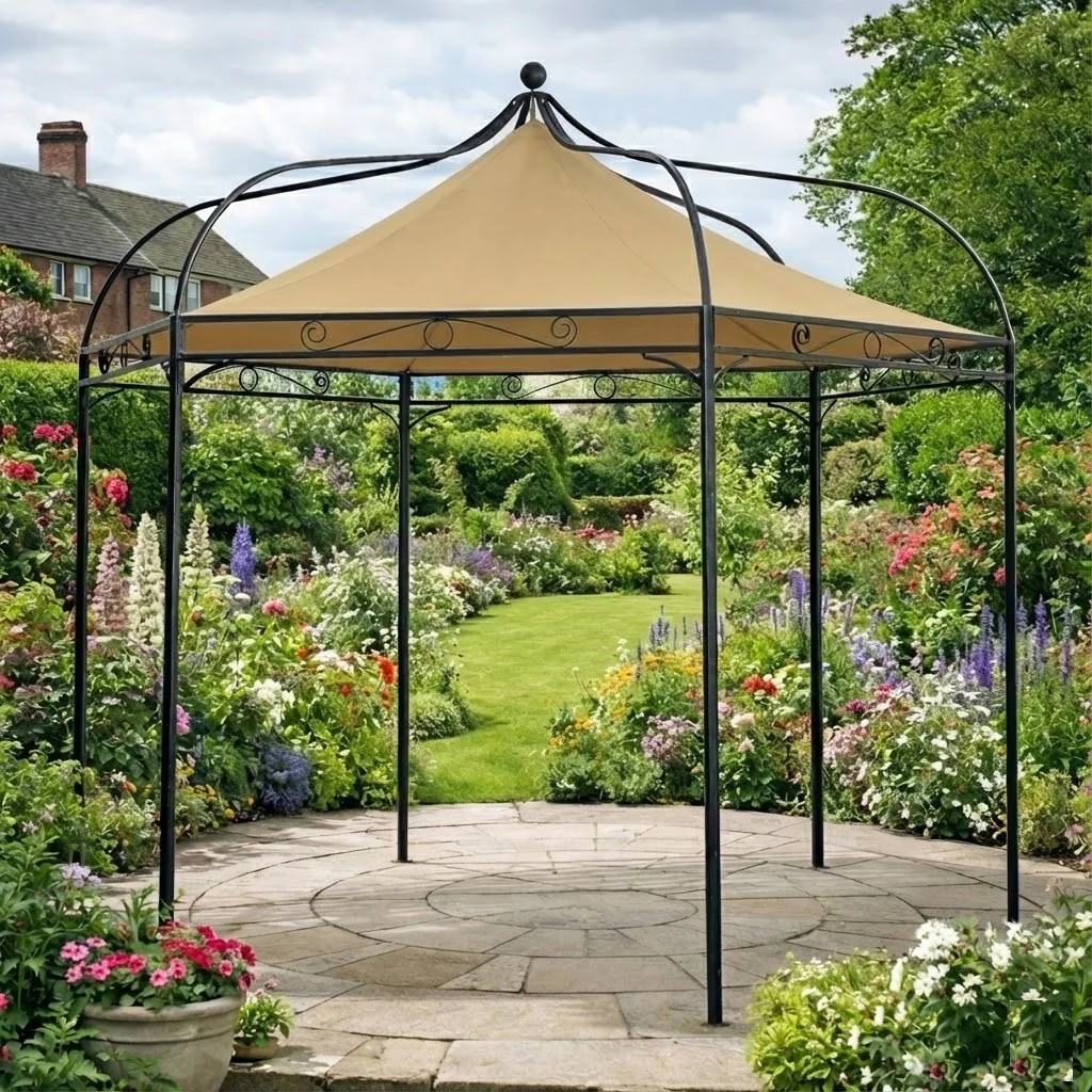 Harlington Deluxe Steel Frame Gazebo With Roof Canopy In Ivory - Image 3
