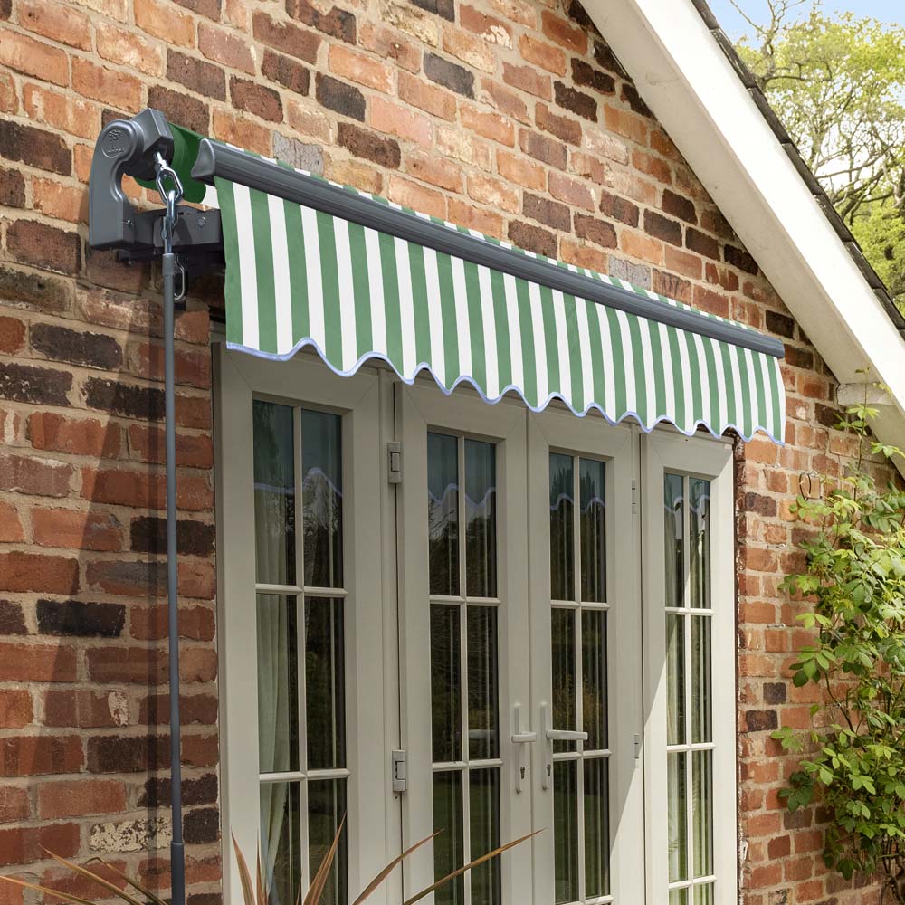 4m Standard Manual Green and White Awning (Charcoal Cassette) - Image 2