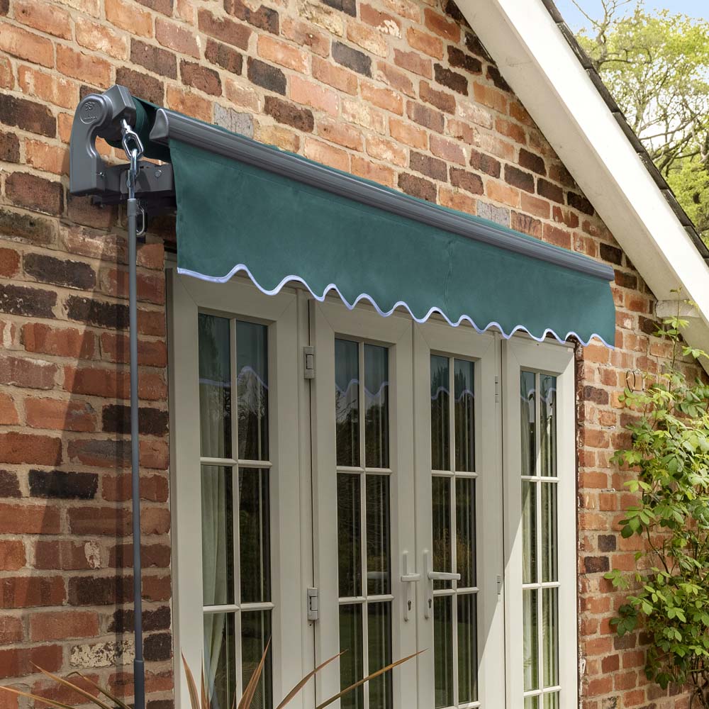 3m Standard Manual Plain Green Awning (Charcoal Cassette) - Image 2