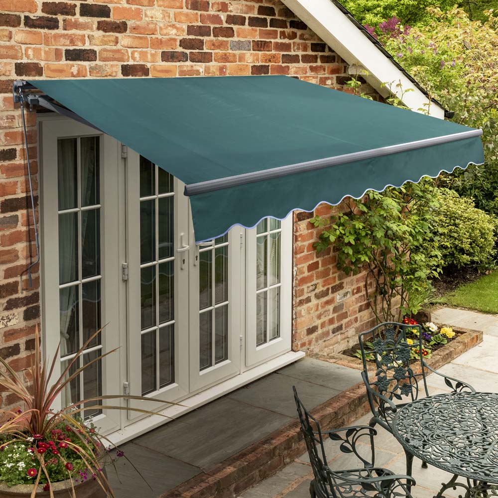 4m Standard Manual Plain Green Awning (Charcoal Cassette)